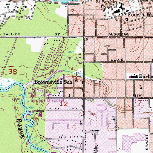 Topographic Map of Brownsville School, LA