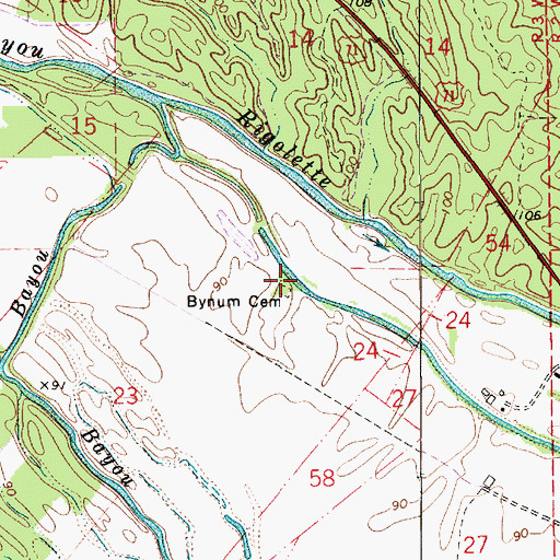 Topographic Map of Bynum Cemetery, LA