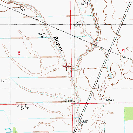 Topographic Map of Cow Bayou, LA