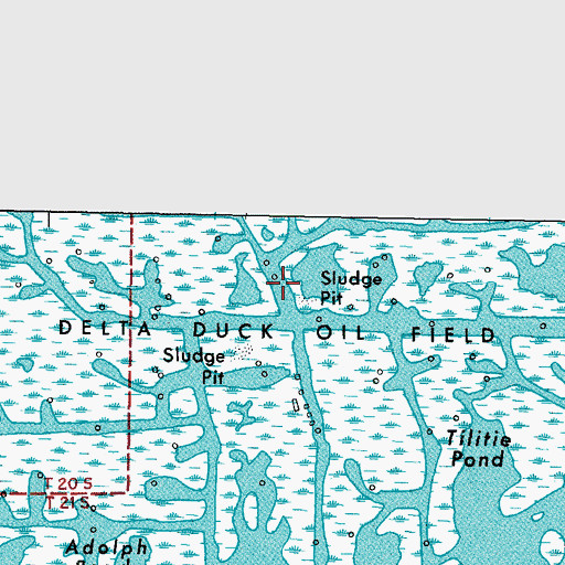 Topographic Map of Delta Duck Oil Field, LA