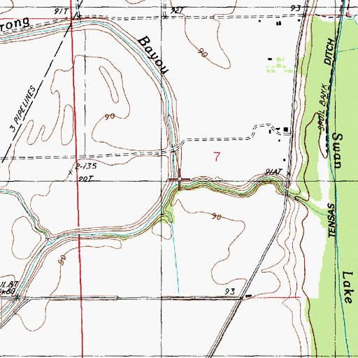 Topographic Map of Dry Prong Bayou, LA