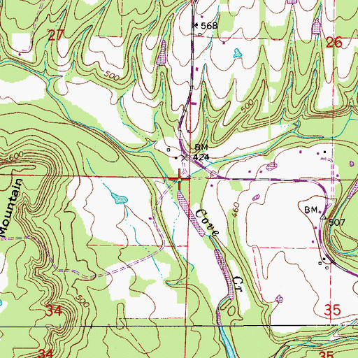 Topographic Map of Pine Mountain Creek, AR