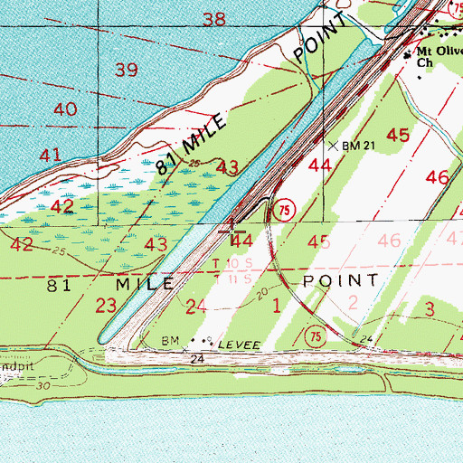 Topographic Map of Eightyone Mile Point, LA