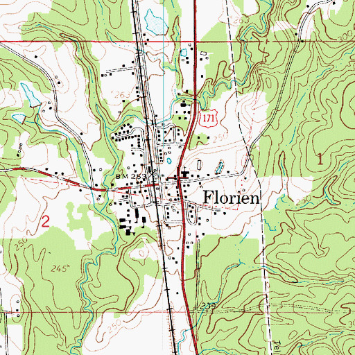 Topographic Map of Florien, LA
