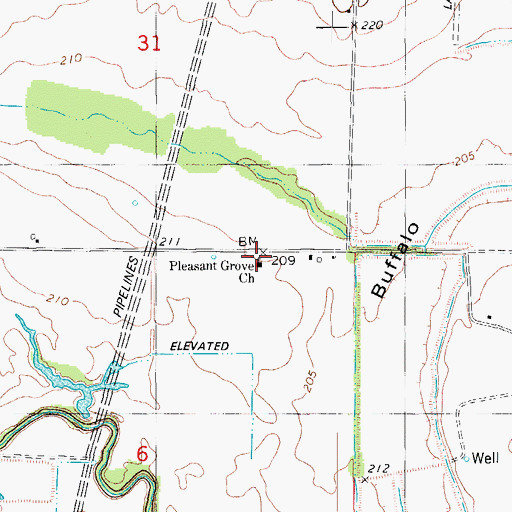 Topographic Map of Pleasant Grove Church, AR