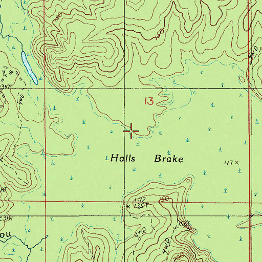 Topographic Map of Halls Brake, LA