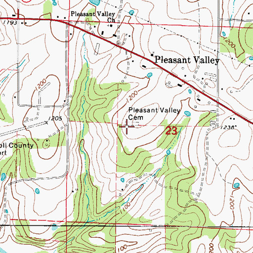 Topographic Map of Pleasant Valley Cemetery, AR