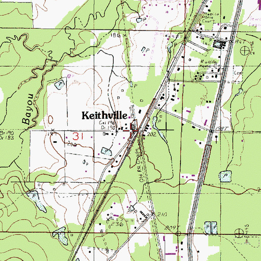 Topographic Map of Keithville, LA