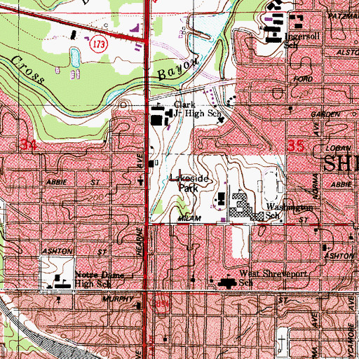 Topographic Map of Lakeside Park, LA