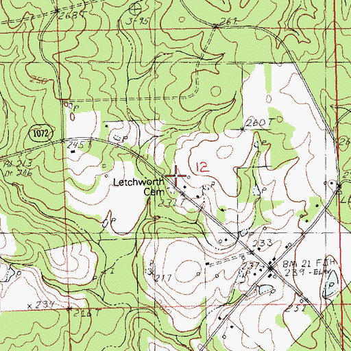Topographic Map of Letchworth Cemetery, LA