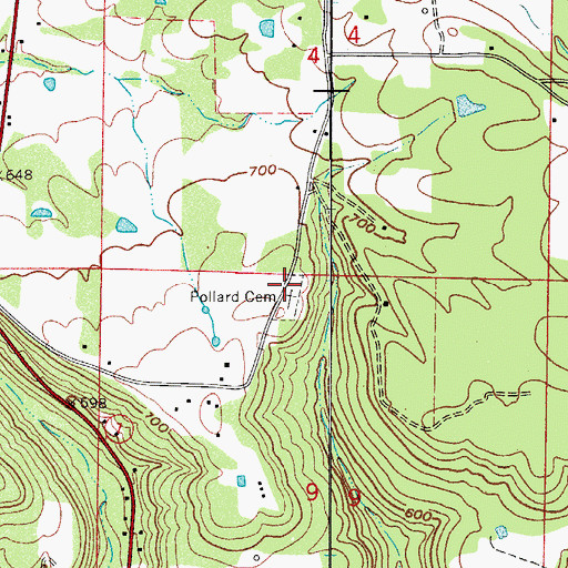 Topographic Map of Pollard Cemetery, AR