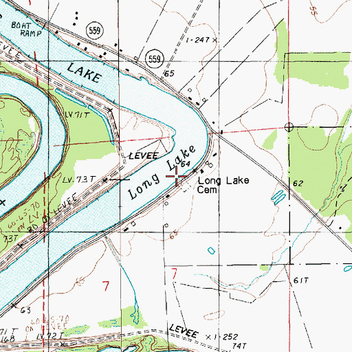 Topographic Map of Long Lake Cemetery, LA