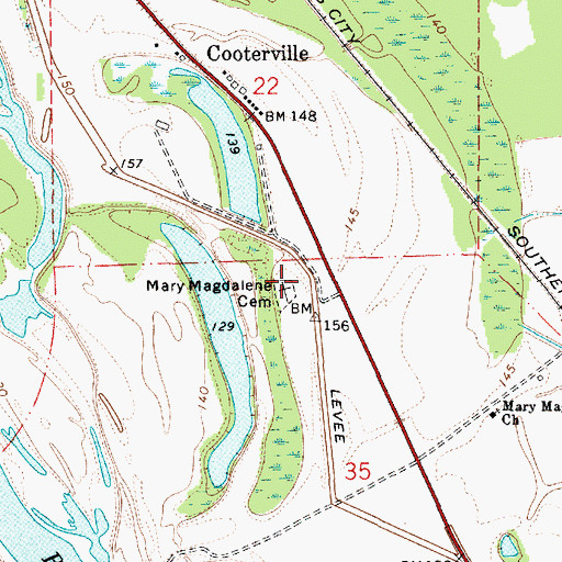 Topographic Map of Mary Magdalene Cemetery, LA