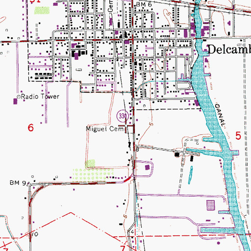 Topographic Map of Miguel Cemetery, LA