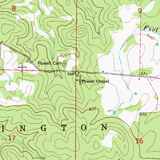 Topographic Map of Powell Chapel, AR