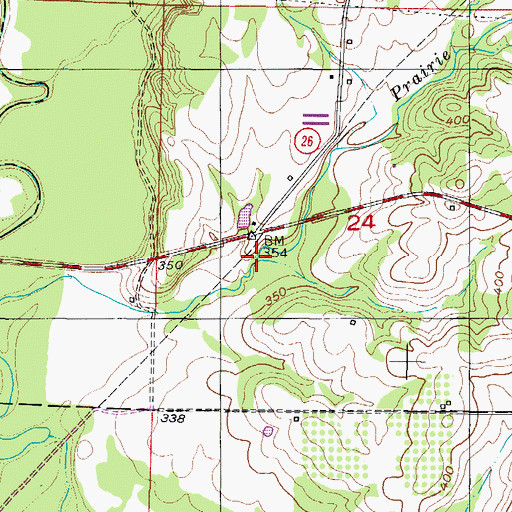 Topographic Map of Prairie Creek, AR