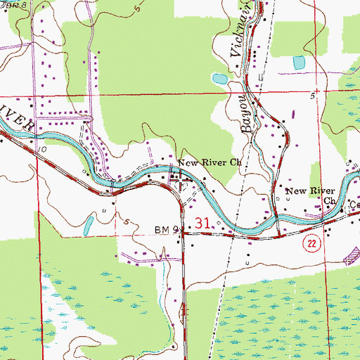 Topographic Map of New River Church, LA