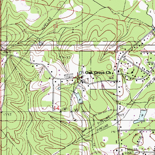 Topographic Map of Oak Grove Church, LA