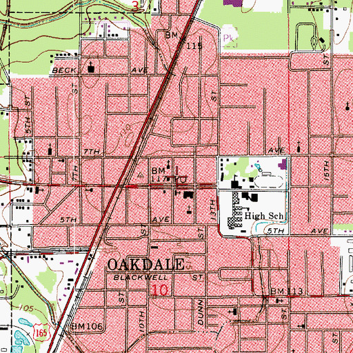 Topographic Map of Oakdale, LA