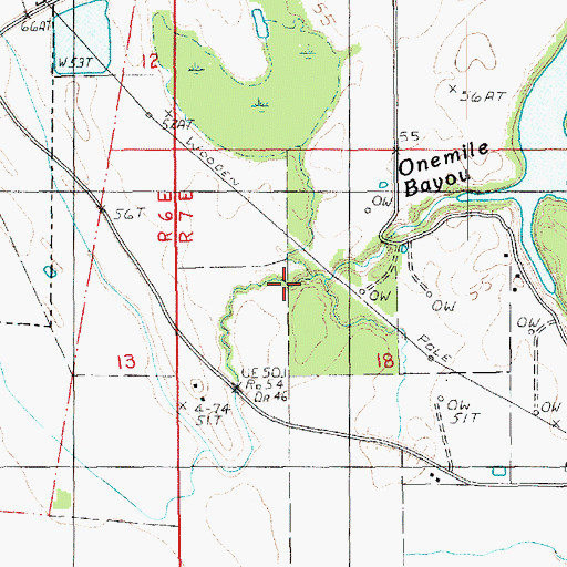 Topographic Map of Onemile Bayou, LA