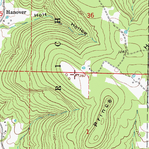 Topographic Map of Prince Hill, AR