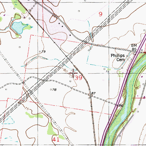 Topographic Map of Phillips Cemetery, LA