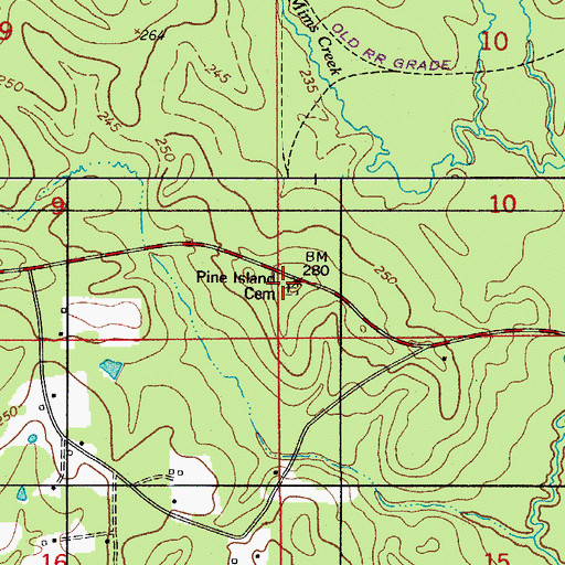 Topographic Map of Pine Island Cemetery, LA