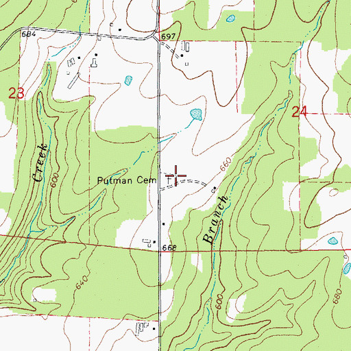Topographic Map of Putman Cemetery, AR