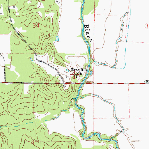 Topographic Map of Reno Hill Church, LA