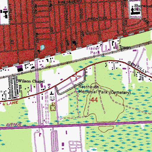 Topographic Map of Resthaven Memorial Park Cemetery, LA