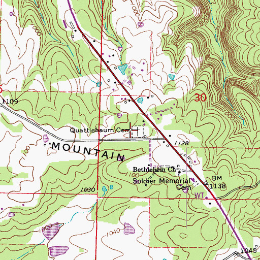 Topographic Map of Quattlebaum Cemetery, AR