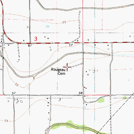 Topographic Map of Rougeau Cemetery, LA