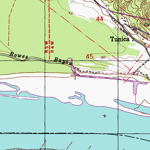Topographic Map of Rowes Bayou, LA