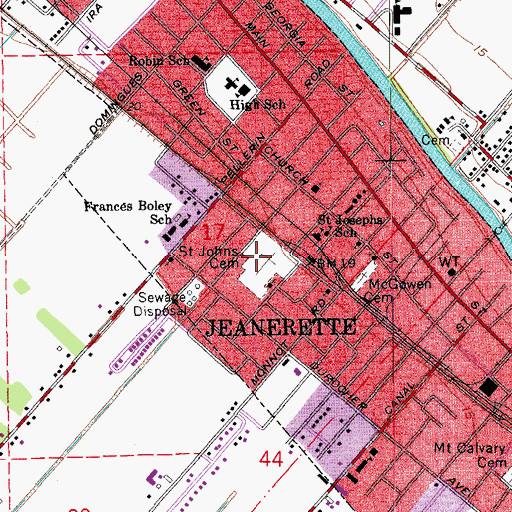 Topographic Map of Saint Johns Cemetery, LA
