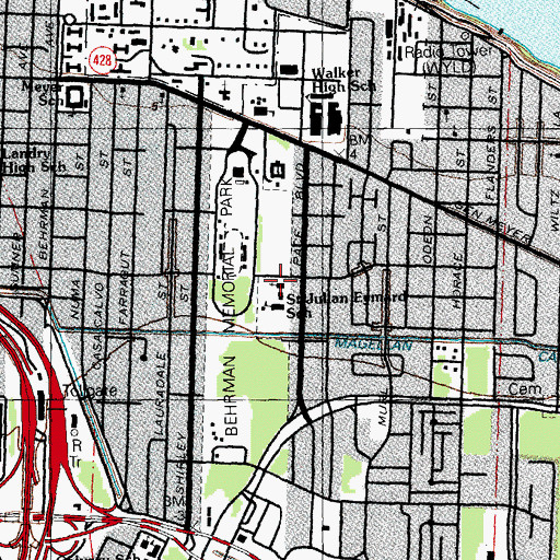 Topographic Map of Julian Elementary School, LA