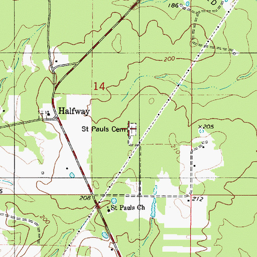 Topographic Map of Saint Pauls Cemetery, LA