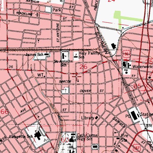 Topographic Map of Saint Pauls School, LA