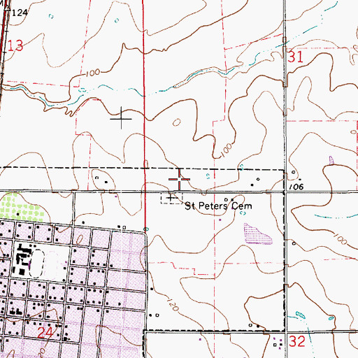 Topographic Map of Saint Peters Cemetery, LA