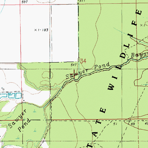 Topographic Map of Sawyer Pond Bayou, LA