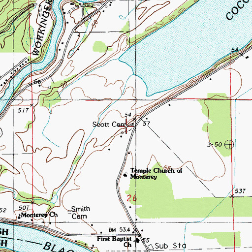 Topographic Map of Scott Cemetery, LA