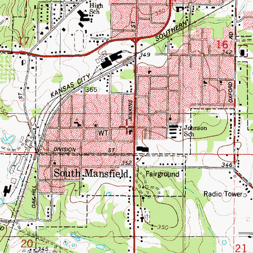 Topographic Map of South Mansfield, LA