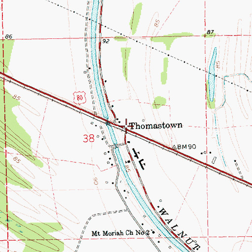 Topographic Map of Thomastown, LA