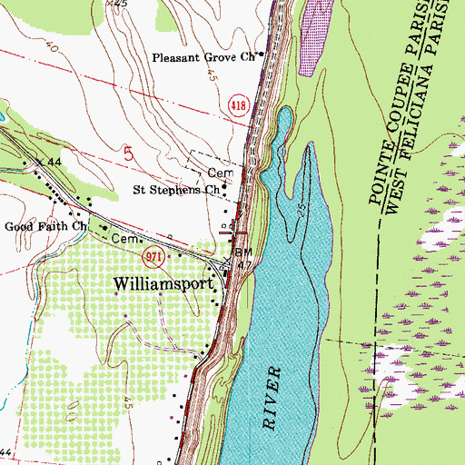 Topographic Map of Williamsport, LA