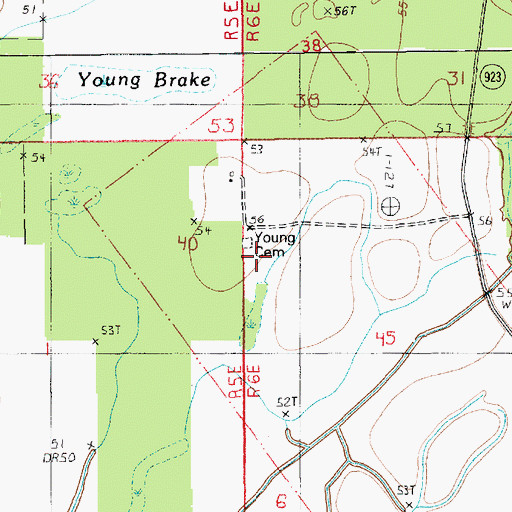Topographic Map of Young Cemetery, LA
