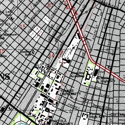 Topographic Map of Tulane Stadium (historical), LA