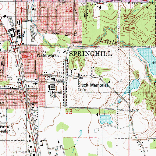 Topographic Map of Slack Memorial Cemetery, LA