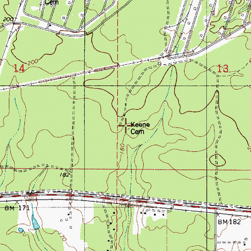 Topographic Map of Keene Cemetery, LA