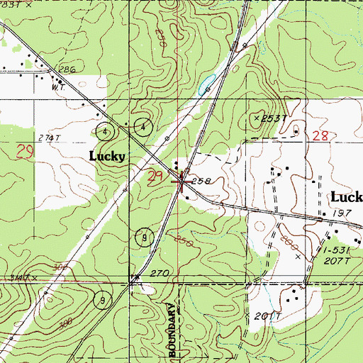 Topographic Map of Lucky, LA