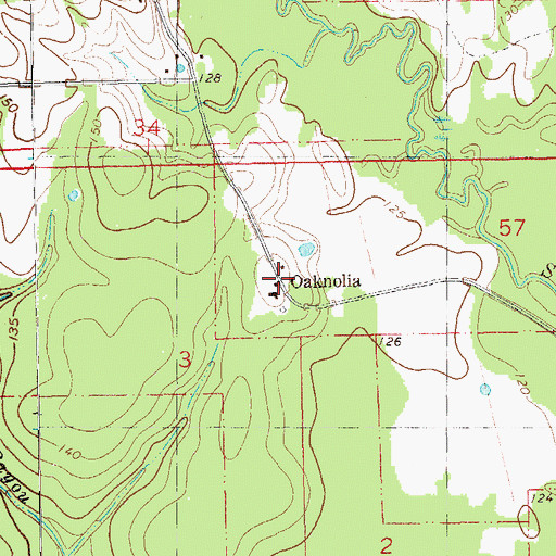 Topographic Map of Oaknolia, LA