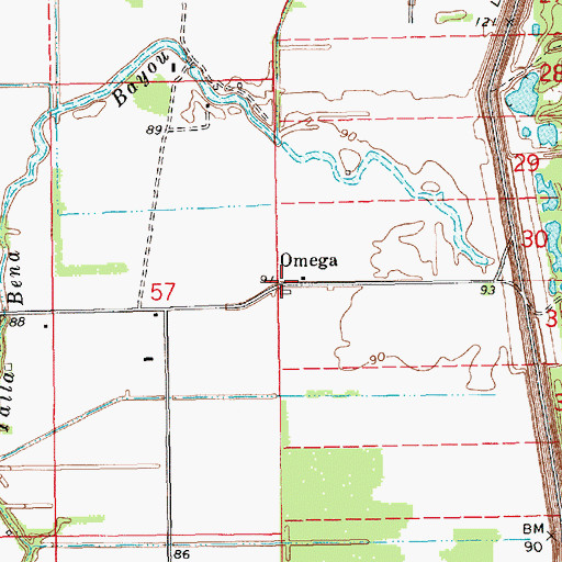 Topographic Map of Omega, LA